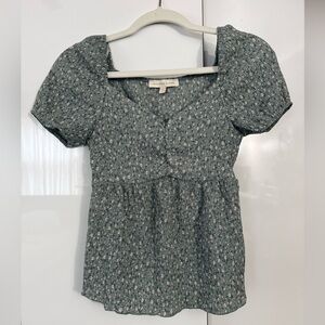 Green Floral Baby Doll Blouse